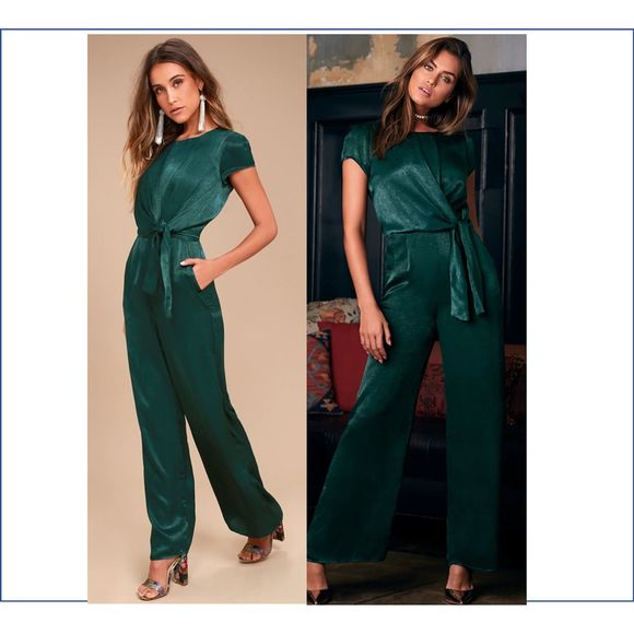 green satin jumpsuit